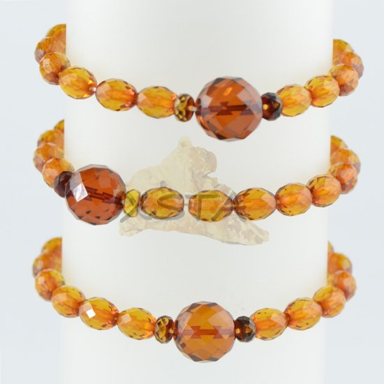 Faceted round dark cherry amber bracelet